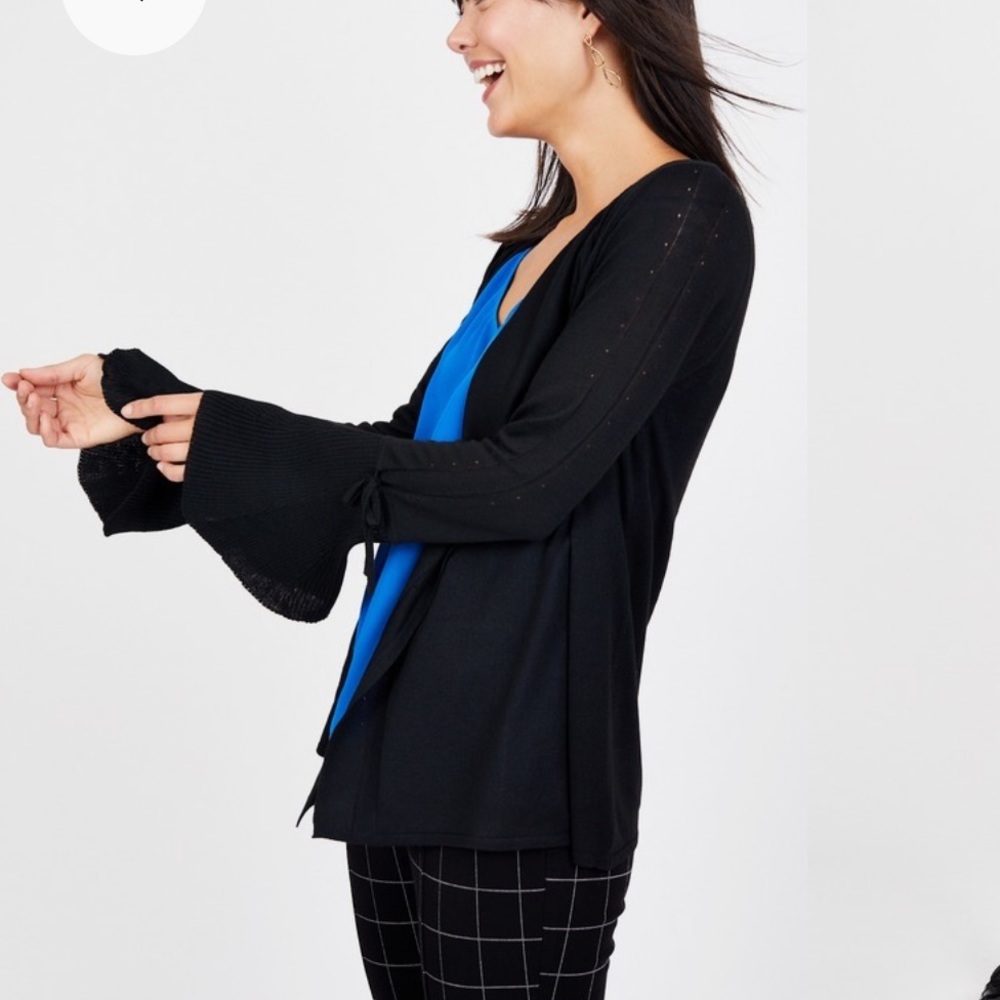 🛍BLK LT || Black Tie Sleeves Open cardigan